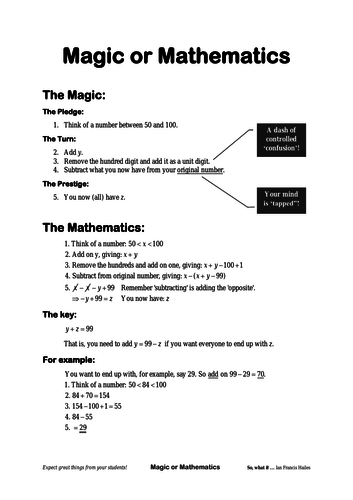 Magic or Mathematics Ninety Nine