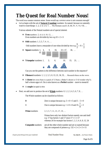 The Quest for Real Number Nous