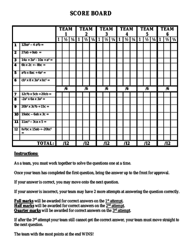 kS3 Maths Like Terms Challenge