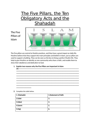 The Five Pillars - AQA Islam practices