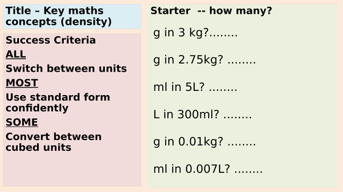 Key Maths Concepts for the AQA Particle Model of Matter