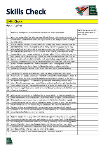 GCSE English Diagnostic Skills Check for Apostrophes