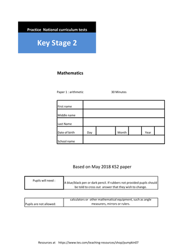 KS2 Arithmetic Papers ( 4 complete papers with answer sheets)