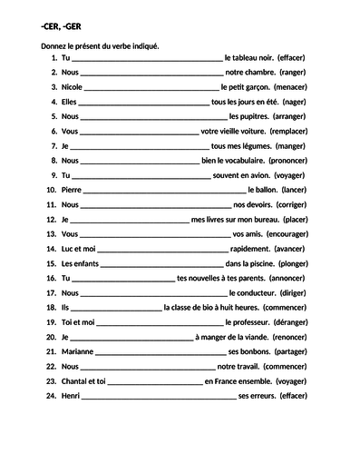 CER Verbs GER Verbs in French Verbes CER GER Worksheet 3