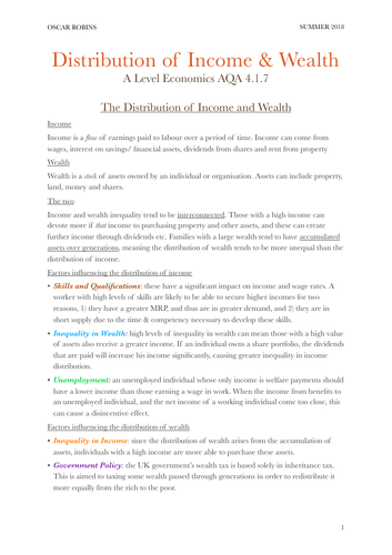 Distribution of Income and Wealth AQA AL Economics
