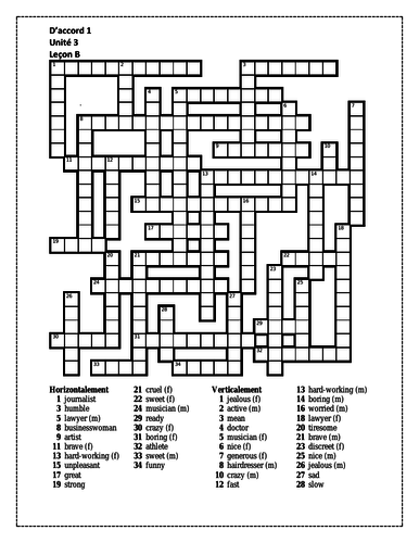 D'accord 1 Unité 3 Leçon B Crossword