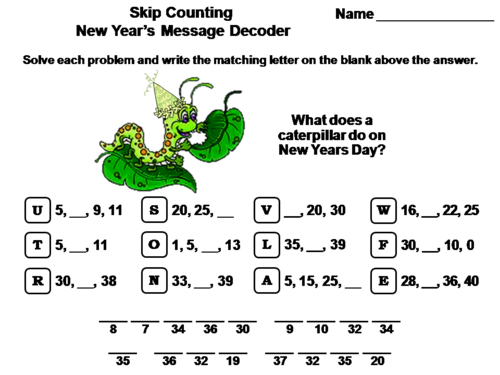 Skip Counting by 2, 3, 4, 5, 10 New Year's Math Activity: Message Decoder