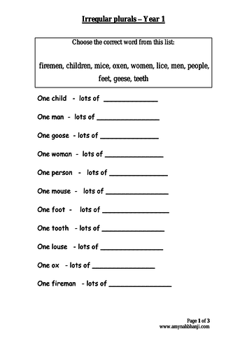 Year 1 Irregular Plurals Teaching Resources