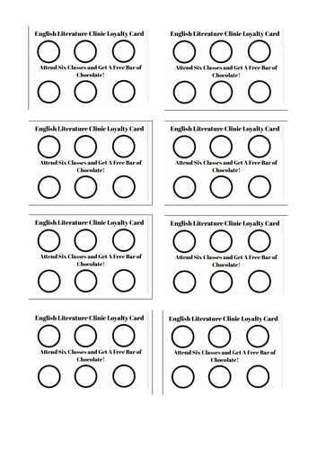 English Literature Revision Loyalty Cards