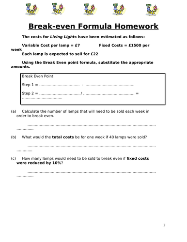 Introduction to Break Even - Formula Calcualtion