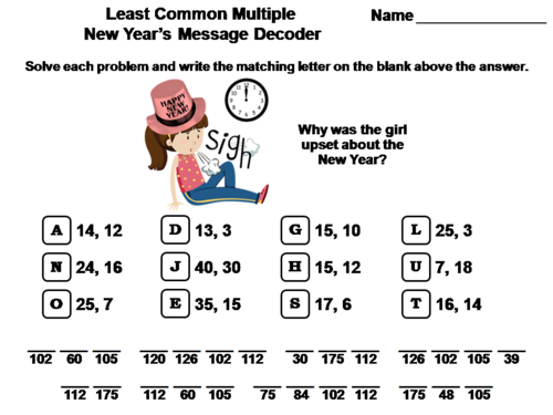 Least Common Multiple New Year's Math Activity: Message Decoder