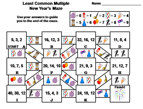 Least Common Multiple Activity: New Year's Math Maze