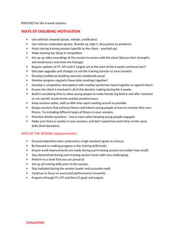 Reviewing 6 week training plan