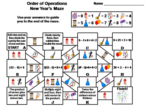 Order of Operations Activity: New Year's Math Maze