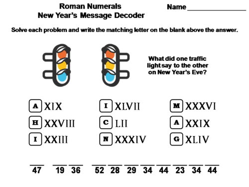 Roman Numerals New Year's Math Activity: Message Decoder