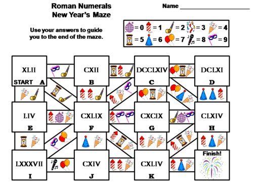 Roman Numerals Activity: New Year's Math Maze