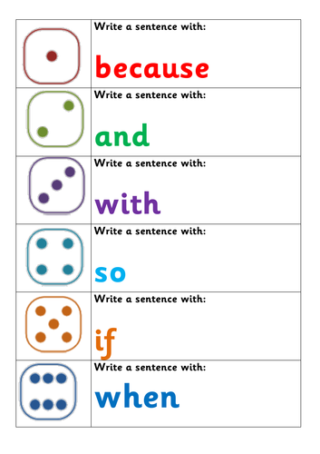 conjunction dice game teaching resources