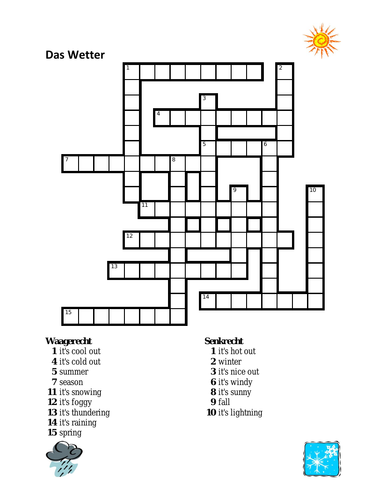 Wetter Weather In German Crossword Teaching Resources