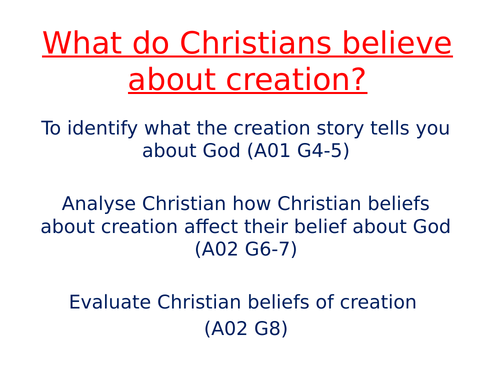 AQA GCSE Christian Beliefs Creation and beliefs about God