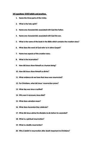 AQA Islam and Christianity Beliefs and Practices Revision - 110 questions and answers