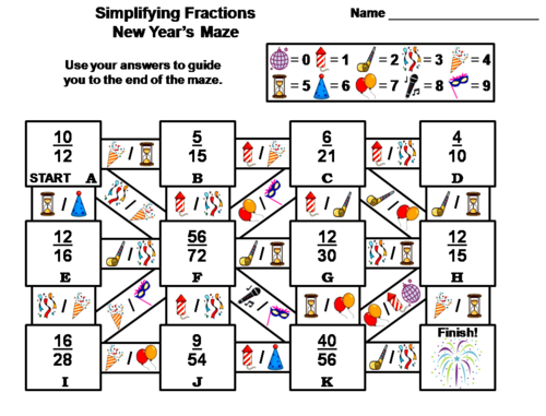 Simplifying Fractions Activity: New Year's Math Maze