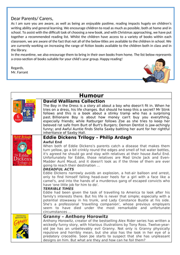 Suggested Reading Books List for Year 6 Pupils