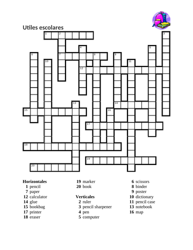 Utiles escolares (School Supplies in Spanish) Crossword