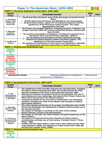 Edexcel GCSE History - The American West, 1835-1895 - Personal Learning Checklist (PLC) and Tracker