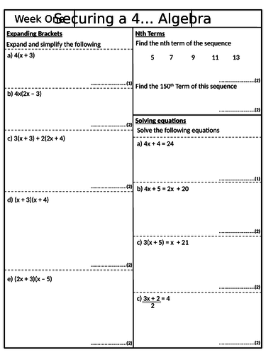 Securing a Grade 4 - Pack 1 - Free Sample - Revision Worksheets
