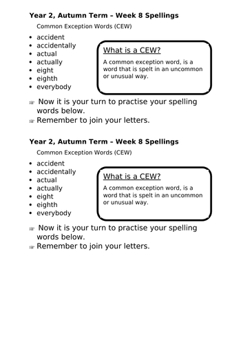 No Nonsense Spellings - Year 2 - Autumn Term - Week 8 Lesson Resources