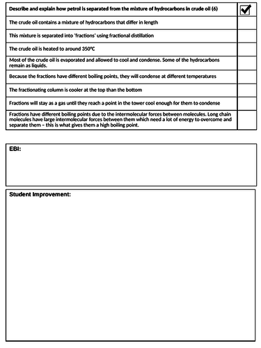 9-1 Fractional distillation AFL task and Feedback sheet