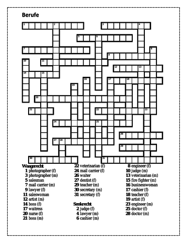 Berufe (Professions in German) Crossword