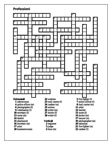 Professioni (Professions in Italian) Crossword Teaching Resources