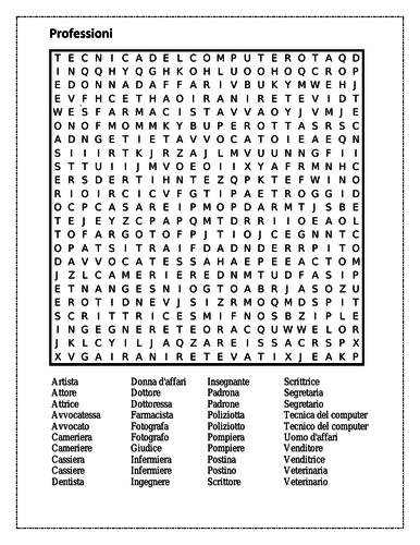 Professioni (Professions in Italian) Wordsearch | Teaching Resources