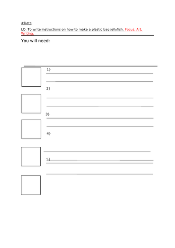 Template for writing instructions, Year 1