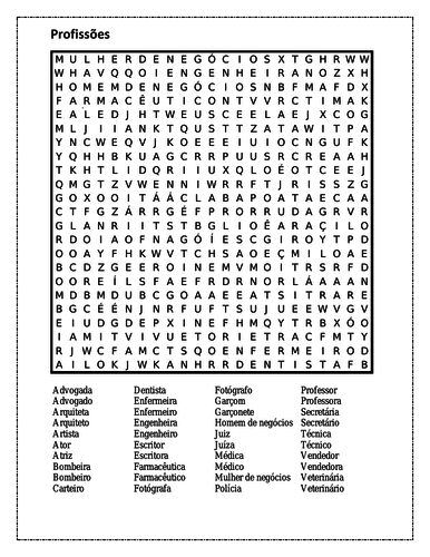 Profissões (Professions in Portuguese) Wordsearch | Teaching Resources