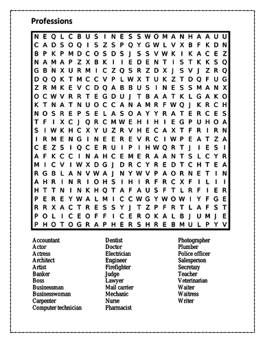 Professions in English Wordsearch | Teaching Resources