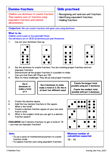 Problem-Solving Investigation: Equivalent fractions: add and subtract (Year 6 Decimals & Fractions)