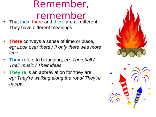 Bonfire Night their/there/they're, adjectives, verbs, KS2/3