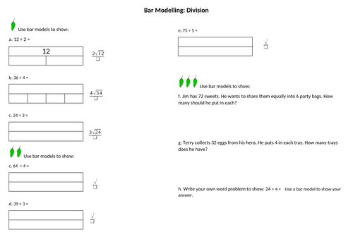 maths division using bar modelling teaching resources
