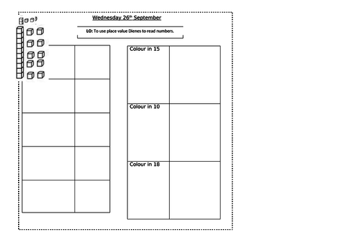 Place value year 1 Diennes with challenge