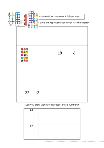 Year 1 comparing numbers and representations place value
