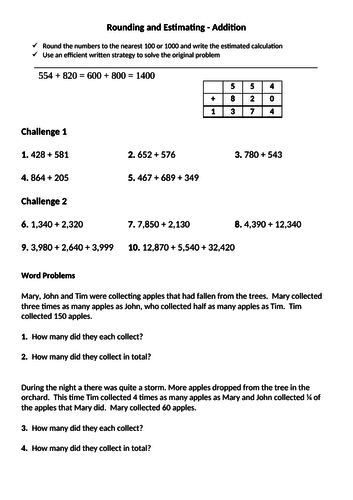 Estimating, Rounding and Checking - Addition