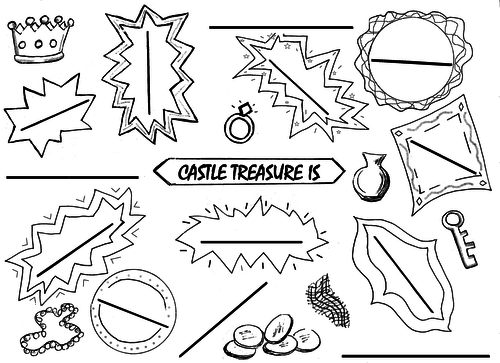 Castle Treasure picture-writing sheet + word bank