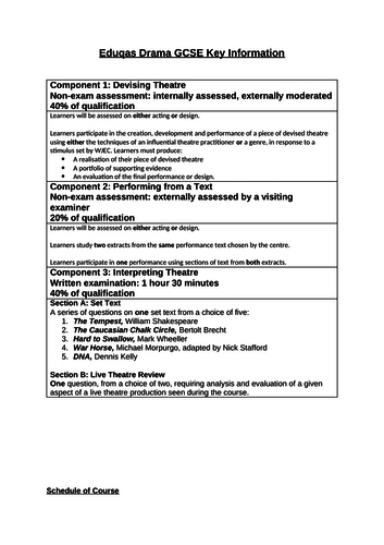 Eduqas Course Breakdown Sheet