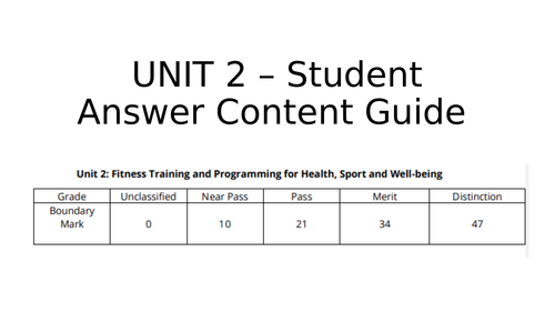 New BTEC Sport Nationals - Student content answer guide -  UNIT 2 Exam -  level 3