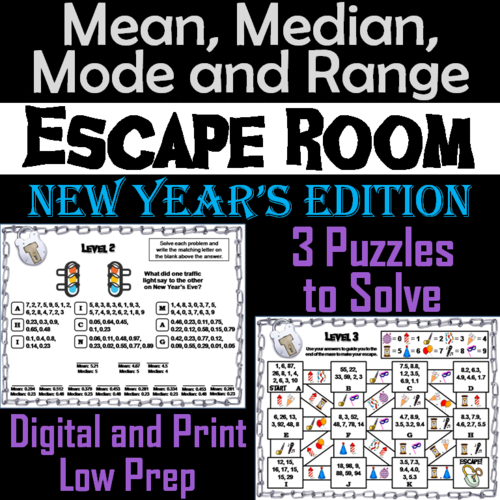 Mean, Median, Mode, and Range Activity: Escape Room New Year's Math Game
