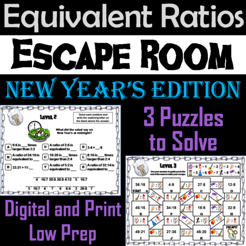 Equivalent Ratios Game: Escape Room New Year's Math Activity