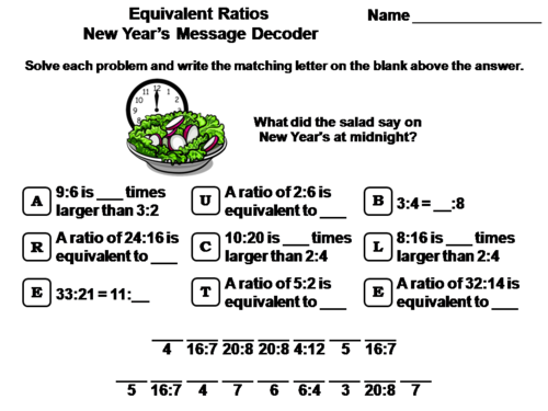 Equivalent Ratios New Year's Math Activity: Message Decoder