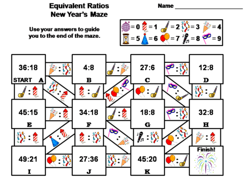 Equivalent Ratios Activity: New Year's Math Maze